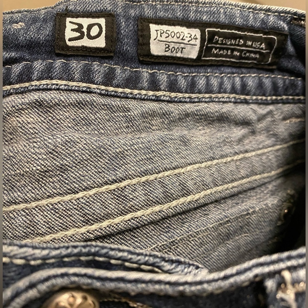 Miss Me Sequin Distressed Bootcut Jeans. - Picture 8 of 13